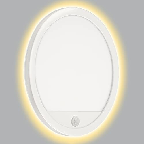 TELEFUNKEN - LED Außenwandleuchte, Außenwandlampe inkl. Bewegungsmelder, inkl. Dämmerungssensor, Backlight Effekt, 15 Watt, 2.000 Lumen, 4.000 Kelvin, IP44, Rund, Weiß, Ø 28cm