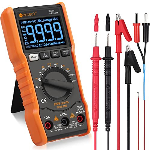 Neoteck Multimetro Digitale 9999 Conti TRMS Auto Range Tester Rileva AC/DC Tensione Corrente con LCD Retroilluminazione NCV Tester Resistenza Meter Temperatura Capacità Diodo Tester - Arancione