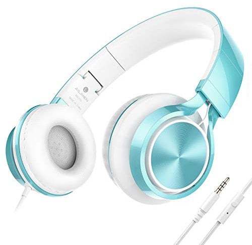 AILIHEN MS300 Auriculares con Cable con Micrófono para Chromebook, Teléfono Inteligente, Auriculares Ligeros Plegables de 3,5 mm para la Escuela, Adolescentes, Niñas, Niños(Verde Lima)