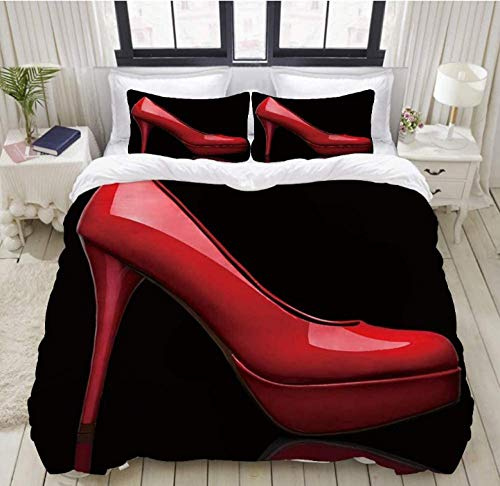 Bettwäsche 135x200 cm Rote High Heels Microfaser weiche Flauschige mit Reißverschluss Bettbezug Set und 2 Kissenbezug 80×80cm 3 teilig Modern Bedrucktes Bettwäsche Set