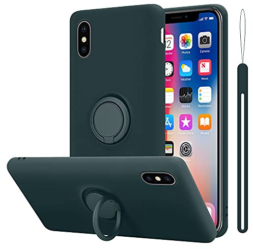 cadorabo Coque Compatible avec Apple iPhone X/XS en Liquid Green - Etui pour Téléphone Portable en Silicone TPU Souple avec Anneau - Coque en Silicone Ultra Slim Soft Back Cover Case Bumper