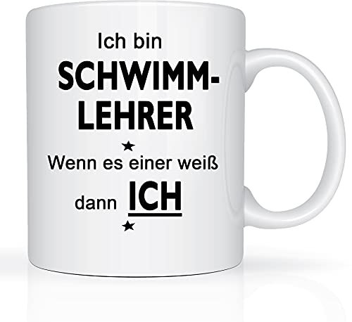 Print-Klex Berufstasse mit Schwimmlehrer Motiv Bedruckt Schwimmlehrer Tasse für Beruf Geschenk Kaffeebecher Geschenktasse Teetasse Arbeitstasse Arbeitsbecher mit Druck 330ml Beruf Tasse