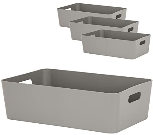 4x Ordnungsbox - 12 cm hoch - taupe - 39,5x 25 cm - Ordnungskorb - Regalorganizer Wandregal