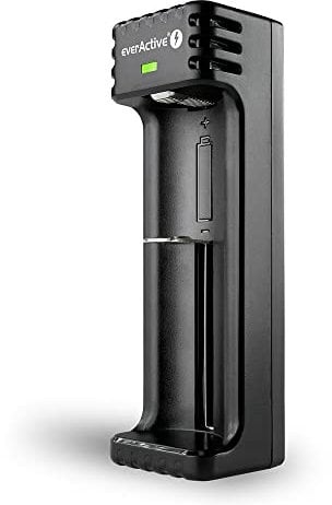everActive Ladegerät für 1 Stück Li-Ionen-Akkus wie 18650, professionell, schnell, Micro USB, Modell: LC-100, Schwarz