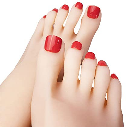 24pcs/set Red Fake Toenails for Women and Girls Acrylic Press On Toenails with Glue Short Solid Color False Toenails Full Cover for Big Toes Glue On Toe Nails
