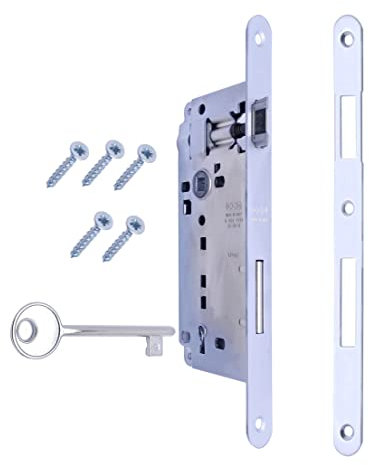 Serratura per Porta Interna a Incasso AGB serie PATENT GRANDE. Entrata 50, Interasse 90. (Fronte 18x238, SCROCCO - CATENACCIO - CHIAVE, CROMATO Opaco)