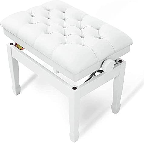 DRSM Klavierbänke Schminkstuhl, Musikinstrumentenlift, verstellbares Kissen, gepolsterte Klaviertastaturbänke, Massivholz-Leder-Schuhhocker, weiß