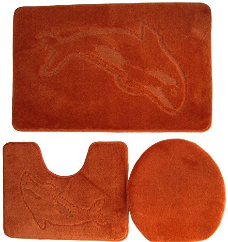 ILK Gökyildiz Delphin Bad Teppich Set 3 Teilig 55cm X 85cm mit Auschnit für Stand WC (Terrakotta)