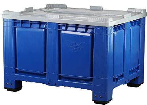 Palettenbox mit Deckel LxBxH: 1200 x 1000 x 790 mm geschlossen mit 4 Füssen in blau