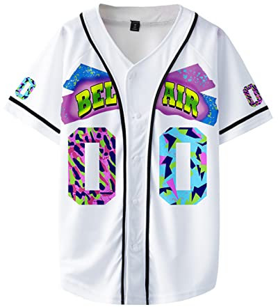 90er Jahre Outfit für Herren Bel Air 88 Baseball Trikot für Herren 90er Jahre Urban Theme Party Hip Hop Mode Blusen für Club und Pub, Bevel White 00, Klein