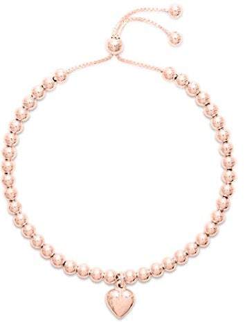 Hatton Jewellery Heart Charm Bracelet, 18K Rose Gold over Sterling Silver Bracelet for Women, slider style clasp and adjustable in size. Made in Italy and Gift boxed