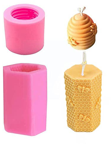 2 Stück Bienenwaben-Kerzenformen aus Silikon für selbstgemachte Bienenwachs-Kerzen, Seife, Handlotion, Riegel, Fondant, Süßigkeitenherstellung, Schokoladenform, Cupcake-Topper, Kuchendekoration