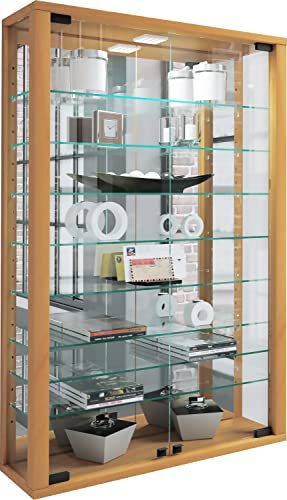 VCM Glasvitrine hängend | Vitrine Glas mit ESG-Sicherheitsglas | Maße ca. H. 91 x B. 59 x T. 18 cm| Hängevitrine Glas | Modern und platzsparend | Vitrine Glas - Vitrosa Mini Spiegel