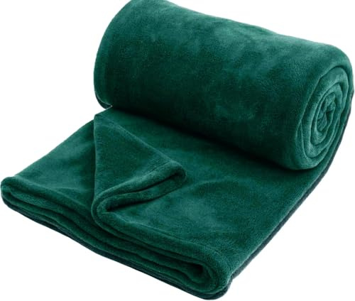 Hafaa Fleece Blanket Sofa Throw - Soft Cosy Fluffy Blankets for Bed/Couch, Warm Single Throws All Season, Emerald, 130x150cm