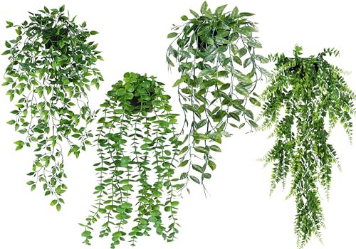 NANQWIN 4 Pack Kunstpflanze Hängend im Topf,Künstliche Pflanzen Rebe für Hausgarten Indoor Outdoor Decor, grüne Heimdekoration (Shurb5) 