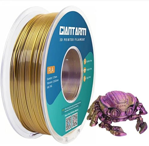 GIANTARM Silk PLA Filament 1.75mm(±0.02mm) für 3D Drucker, 1kg, 1 Rolle vakuumverpackt, PLA silk-like zweifarbig, Silk Gold+Purple