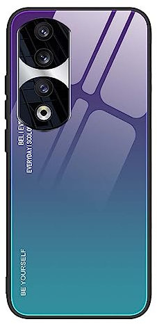 SEAHAI Funda para Honor 90 5G, Degradado de Color Carcasa con Tapa Trasera de Cristal Templado & Estuche Silicona TPU con Absorción de Golpes, Azul Degradado