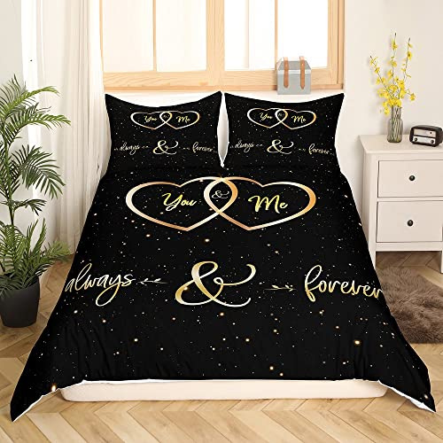 Mr. Mrs Bettwäsche Sie und ich Bettwäsche Paar Liebhaber Männer Frauen Lustige Zitate Bettwäsche Gold und Schwarz Romantische Hochzeit Bettbezug Modern Liebe Bettwäsche 135x200cm, Luxuriös