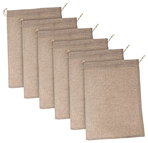 AOKWAWALIY Lot de 6 sacs réutilisables en toile de jute avec cordon de serrage, sacs de rangement pour légumes, pommes de terre, pain, courses, ail, toile de jute