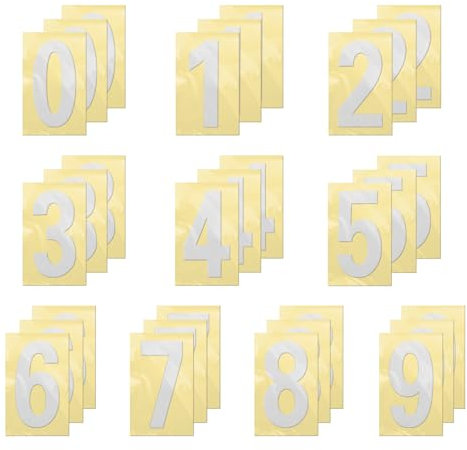 YIKIADA Silber 1-9 Zahlen Aufkleber 10 × 5 cm Vinyl Wasserdicht Reflektierend Schilder Selbstklebend Wetterfest Briefkasten Etiketten Hausnummer für Postkasten Tür Fenster 30 Stück