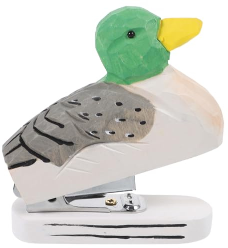 NUOBESTY Duck Stapler Reusable Mini Animal Desktop Stapler Office Paper Stapling Tool Cute Wood Craft 4.52X3.93X1.37In