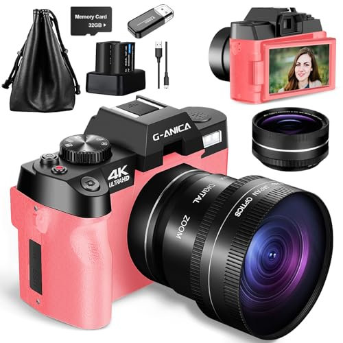 G-Anica 4K Appareil Photo Numérique pour La Photographie, Caméra Vidéo 48MP, WiFi et Contrôle d'application Caméra Vlogging pour Youtube, Appareil Photo Compact avec objectifs Grand Angle et Macro