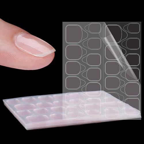Laza 10 Sheets 240Pcs Pink Nail Adhesive Tabs 12 Sizes Waterproof Fake Nail Glue Sticker Super Sticky Nail Bond Double Sided Jelly Glue for Press On Nails Stickers Manicure Nail Glue Tabs No Crease