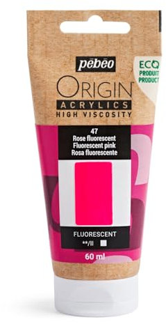 PEBEO - Origin Acrylics 60 ml - Vernice acrilica ecologica - Alta viscosità - Finitura fluorescente - Legante riciclato al 100% - Materie prime europee al 96% - Rosa fluorescente