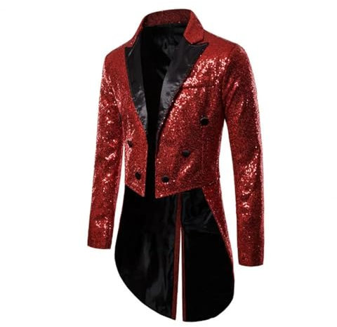 FULUJIDI Sakkos Anzüge Patch Pocket Mantel Funkelnde Pailletten Jacke Für Männer Stcollar Nachtclub Prom Anzug Mantel Mit Glitzer Für Sänger XL Rot
