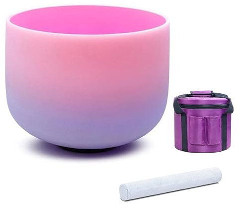 Cuenco tibetano de cristal Rainbow F Note de 8 pulgadas, cuenco con sonido de cristal de chakra del corazón, cuenco tibetano de cuarzo esmerilado degradado rosa púrpura for meditación de yoga(432Hz,Bo
