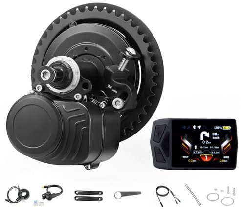 TSDZ2B 48V 500W Mid Drive Motor Kit Torque Sensor Electric Brushless Bike Motor DIY Ebike Concversion Kit with B02N Bluetooth LCD Display Fit 68/73MM Bottom Bracket