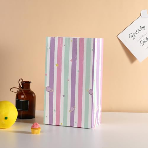 Vllcsla Papiertüten ohne Henkel 50 Stück Weiß Kraftpapiertüten für Geschenke, Lebensmittel und Süßigkeiten - 13x22x8 CM Medium Paper Party Bags Vertikale Streifen/Regenbogen/Farbverlauf Farbe