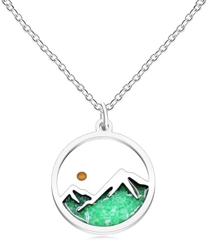 Uloveido Pink/Green Glow in the Dark Mountain Halsketten | Senfkorn Bibelvers Halskette | Glaube kann Berge versetzen Matthäus 17:20 Schmuck | Edelstahl Inspirational Anhänger YA5070