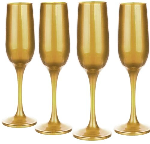 Glasmark Krosno Gläser 4er Set 0,2 Liter Sekt Champagner Glas Kelch Sektgläser Champagnergläser Schaumweingläser Weingläser Gold 4 x 200 ML
