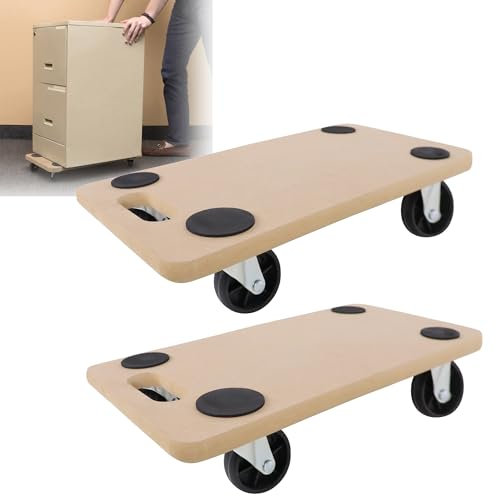 ROSEJANE 2 Stück Transportroller Rollbrett MDF Möbelroller Transporthilfe Möbel Roller, mit Integrierten Handgriff und Gummipads, bis zu 200 kg Tragkraft