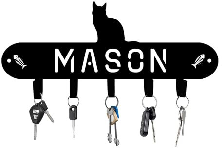Porte - clés de chat personnalisé sur le mur, nom personnalisé métal noir porte - clés crochet Key Manager, porte - clés de chat crochet Manager avec 5 crochets, cadeau pour les amoureux des chats