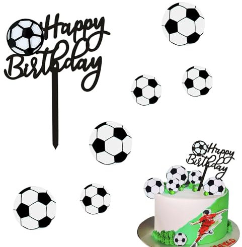 Silars Tortendeko Fussball, 1+6stk Acryl Tortenaufleger Fussball Happy Birthday Tortendeko Cake Topper Geburtstag, Fußball Kuchen Topper für Geburtstagskuchen Dekorationen in Geburtstag Party