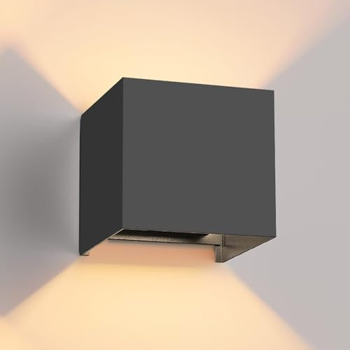 vatato LED Wandleuchte 12W, Innen/Aussen Aluminium Wandlampe Einstellbarer Lichtstrahl, 3000K Warmweiß Außenwandleuchte IP54 für Wohnzimmer Schlafzimmer Garten (Dunkelgrau 1 Stück)