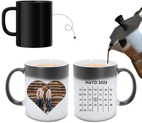 LA CASA DE LA TAZA | Taza Personalizada Mágica Con foto | Taza Mágica Personalizada | 350 ml | Apta para Microondas | Con foto y Calendario | Regalos Aniversario Pareja | Tazas Originales Para Regalar