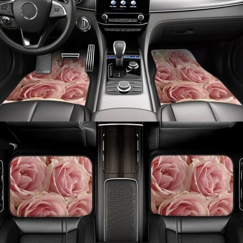 Lot de 4 tapis de sol universels pour voiture - Motif roses roses - Tapis de voiture pour SUV - Antidérapant - Accessoires de décoration pour SUV, camionnette, camion