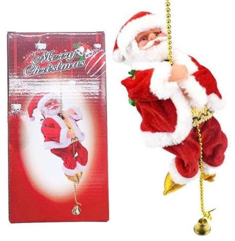 Babbo Natale Che Si Arrampica, Babbo Natale Che Si Arrampica sulla Corda, Giocattoli Musicali Babbo Natale Arrampicata Elettrici, Ornamento Natalizio di Babbo Natale da 9 per Decorazione Domestica