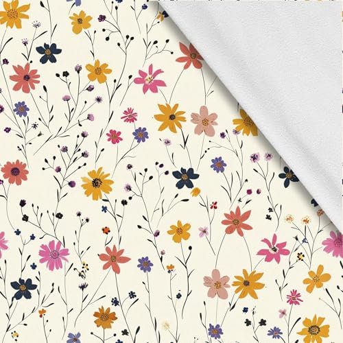 HEKO PANELS Softshell Stoff Meterware Outdoor Stoff Wasserfest Mit Fleece Stoff Zum Nähen Nähstoffe Windfest Für Jacke Wandern Sport Overall Blumen Wiese 5 Meter 145 x 500 cm