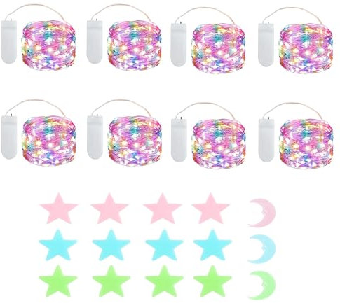 MUXIJIA 8x20er LED Mini Lichterkette Innen Außen mit Batterie für Party Hochzeit Weihnachten Beleuchtung Deko Geschenk, mit Sterne Fluoreszierende Wandsticker(2.1 metre/6.89 Ft Mehrfarbig)