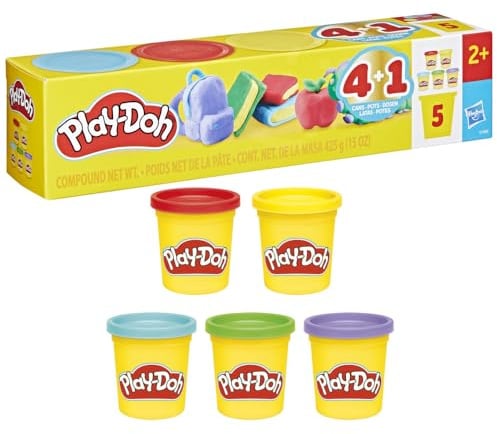 Play-Doh 5er-Pack Schulspaß Set, 85g-Dosen, Vorschulspielzeug für Kinder ab 2 Jahren, Schulpreise, Spielknete, zum Kneten & Spielen