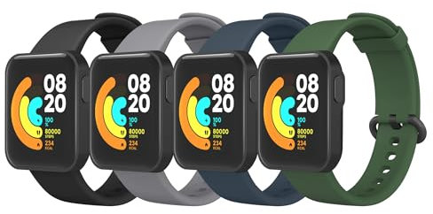Wamne 4 Pièces Bracelet pour Xiaomi Mi Watch Lite, Bracelet Remplacement en Silicone pour Redmi Watch/Xiaomi Mi Watch Lite, Noir+Gris+Bleu+Vert