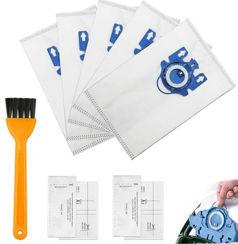 5 Pack 3D Efficiency Dust Bag, Compatible With Classic C1 Complete C2 C3, S227-S400i, S600-S800, S2 S5 S8 Vacuum Cleaners, for Miele Hoover Bags, with 2 Set Air Filter and 1 Orange Brush