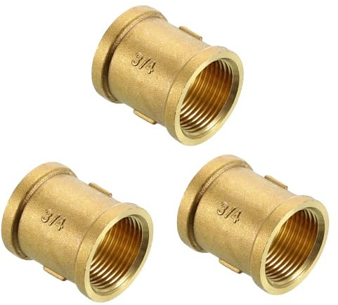 sourcing map 3 accesorios de tubería de latón G3/4 pulgadas x 1-5/16, conector de acoplamiento recto hexagonal adaptador de conexión de tubería para fontanería industrial y residencial, latón