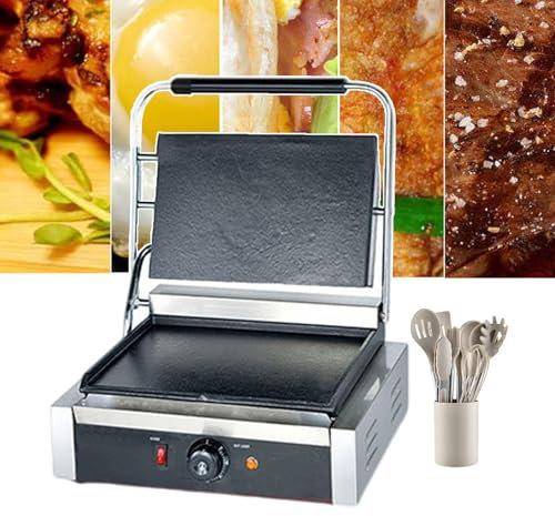 forplubossmmp Prensa para Sándwiches Y Tostadora De Gran Capacidad, Tostadora De Sándwiches, Parrilla Antiadherente, Plancha Eléctrica, con 9 Utensilios De Cocina (Diseño De Parrilla Suave),2200W