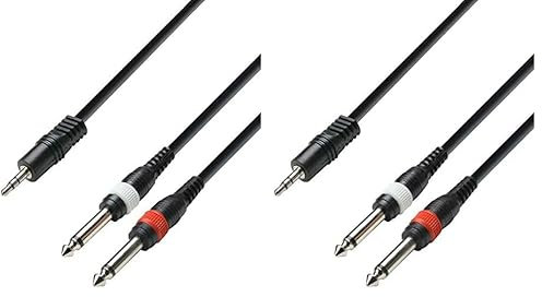 Adam Hall Cables 3 STAR YWPP 0100 - Cable de Audio de Minijack 3,5 mm estéreo a 2 Jacks 6,3 mm mono 1 m (Paquete de 2)