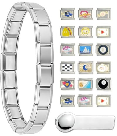TPZORJX 18 Stück Charms Bracelet- 9mm Abnehmbar Module für Italienische Armbänder, Edelstahl Italian Charm de Bracelet Charms,Geschenk für Herren Jungen Mädchen(Zufällige Stile)